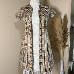 Burberry Beige Plaid Mini Dress with Black & Red Accents XS